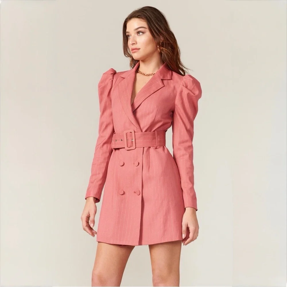 Adelyn Rae Pink Pinstripe Belted Blazer Dress XS Double Breasted Mini - Picture 14 of 14